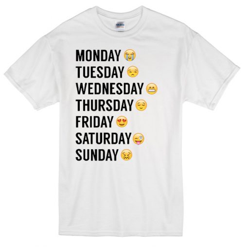 emoji days of the week white T-shirt