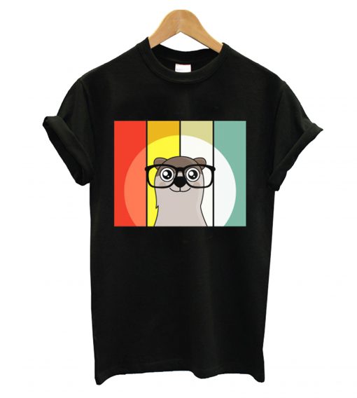 Cute Otter With Glasses Retro Vintage T shirt