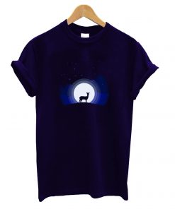 Deer In Dark Night With Full Moonlight T shirt