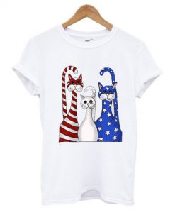 4th of July 3 Cats Red White Blue T shirt