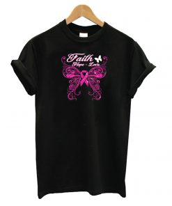 Faith Hope Love Breast Cancer Awareness Black T shirt